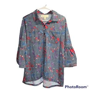 French laundry button down floral stripe with bell sleeve soft large